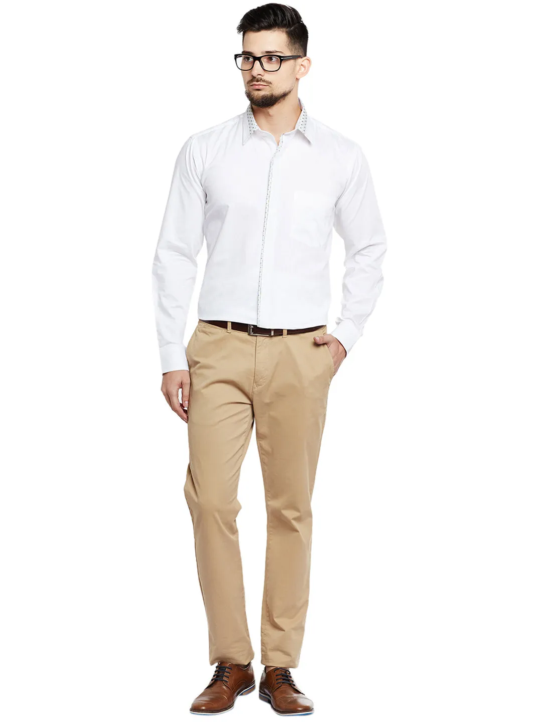 Men White Solid Pure Cotton Pure Cotton Slim Fit Party Wear Formal Shirt