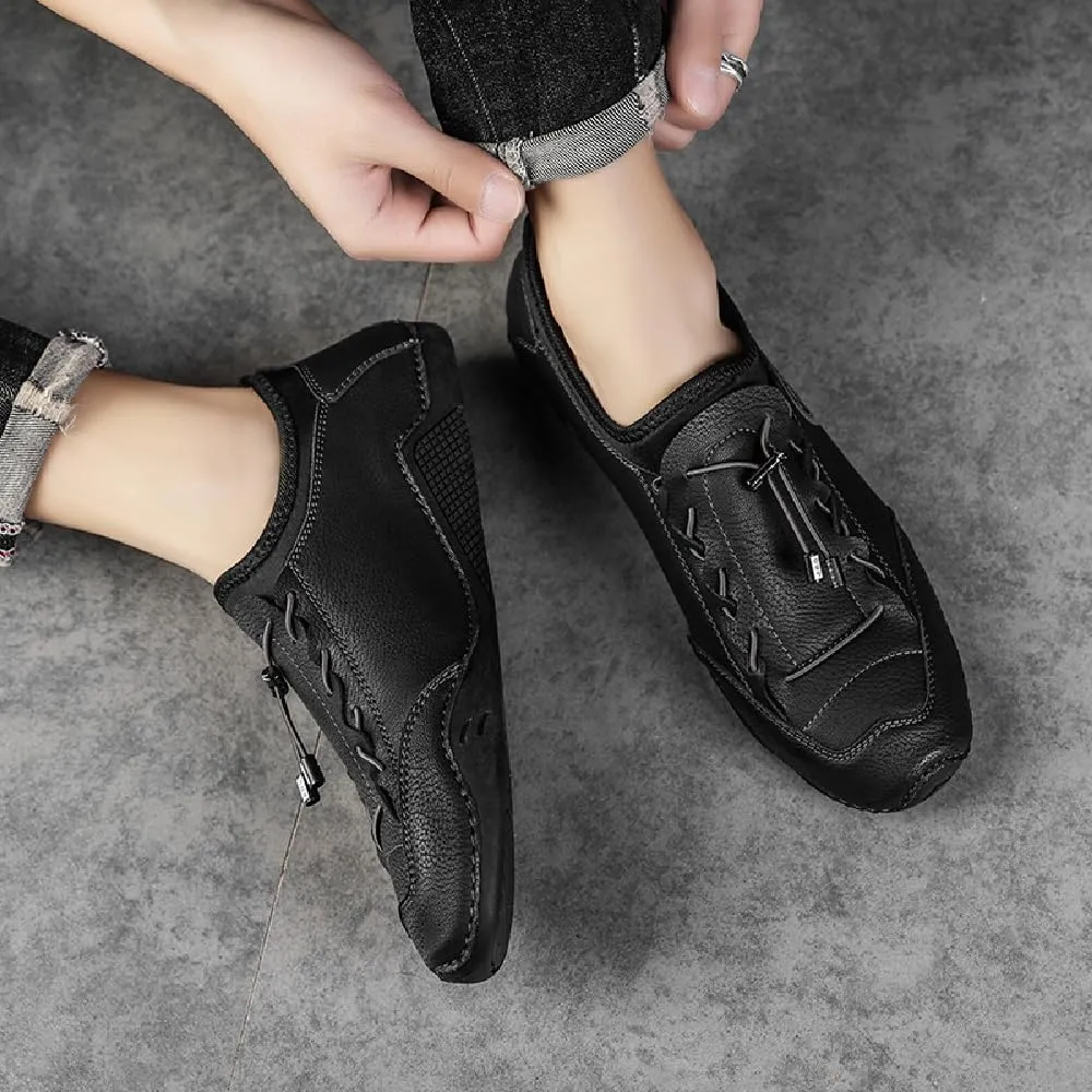 Mens Casual Leather Loafers Lightweight Soft Comfortable Oxfords Non-Slip Breathable Walking Driving Shoes