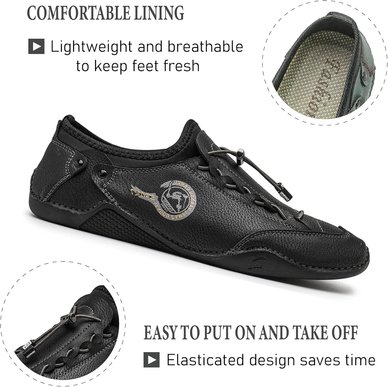 Mens Casual Leather Loafers Lightweight Soft Comfortable Oxfords Non-Slip Breathable Walking Driving Shoes
