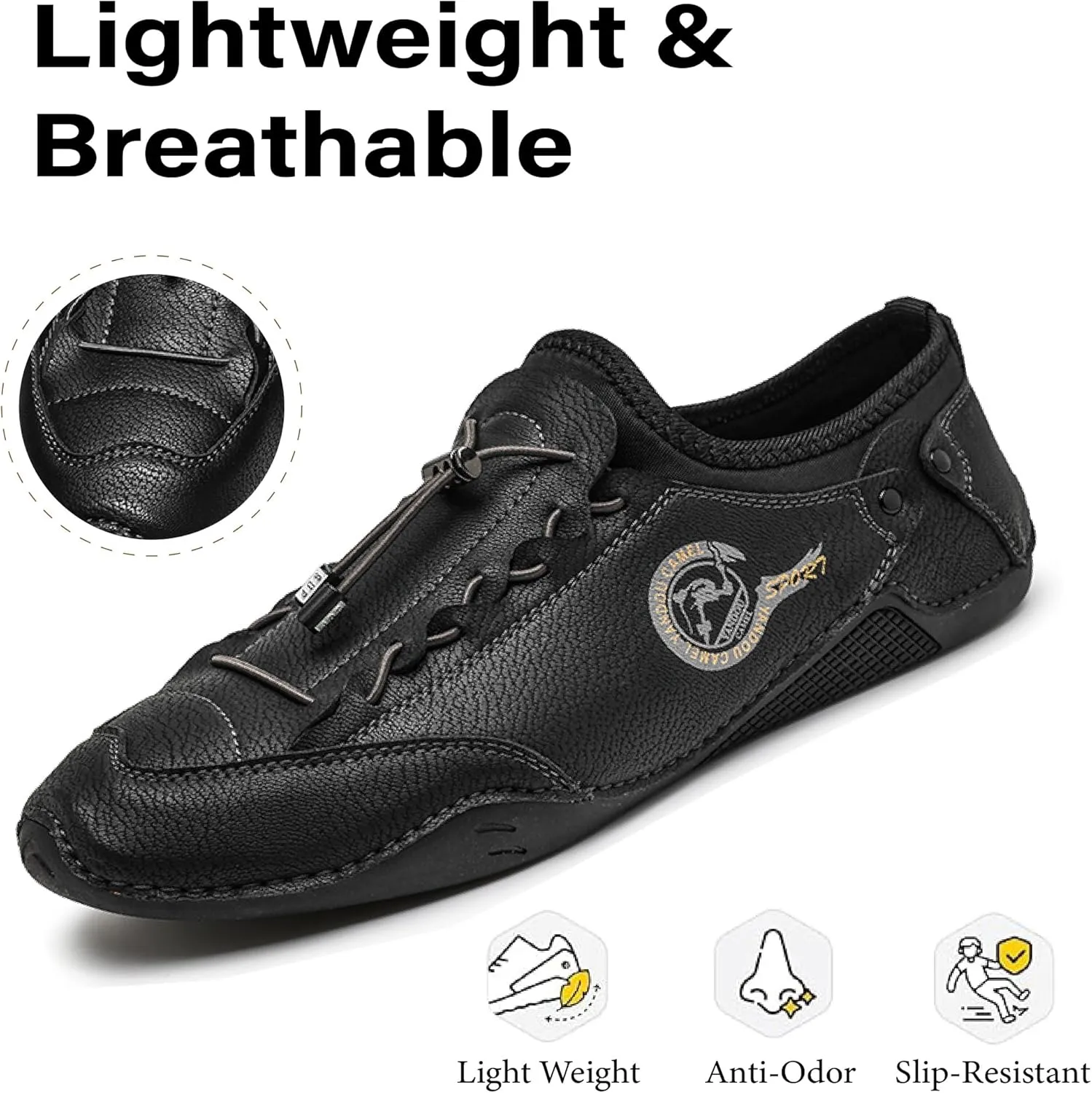 Mens Casual Leather Loafers Lightweight Soft Comfortable Oxfords Non-Slip Breathable Walking Driving Shoes