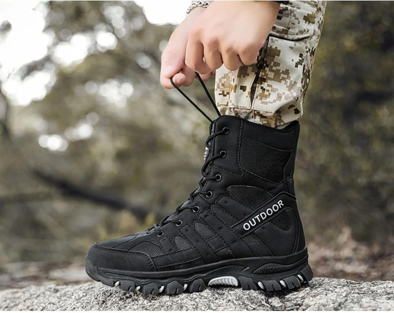 Men's Hiking Boots Non-Slip Waterproof Ankle Support Shoes Outdoor Trekking Shoes for Climbing Mountains