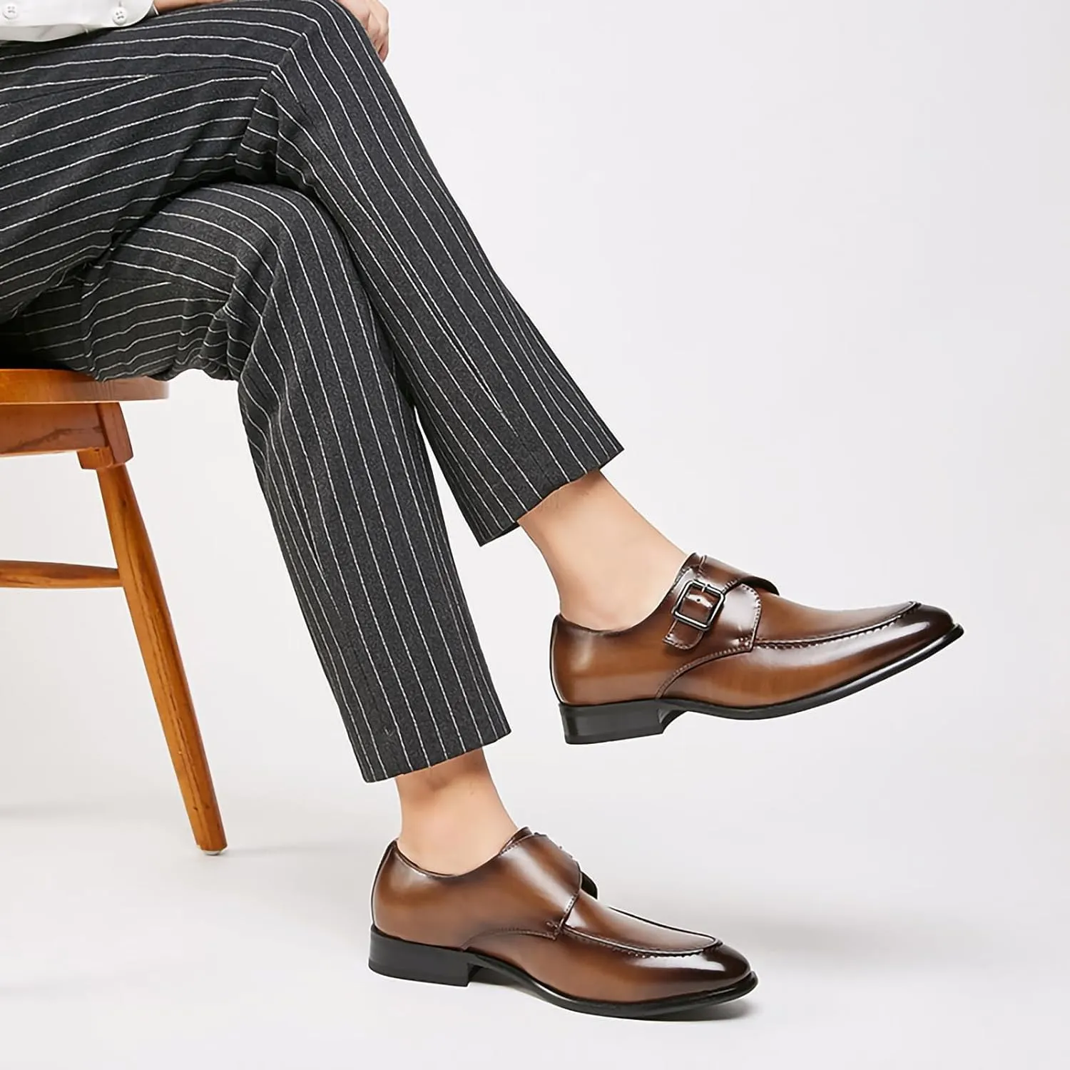 Mens Monk Strap Slip On Loafers Casual Dress Shoes Stylish and Comfort PU Leather Wrok Shoes Low Heel Formal Shoes for Men