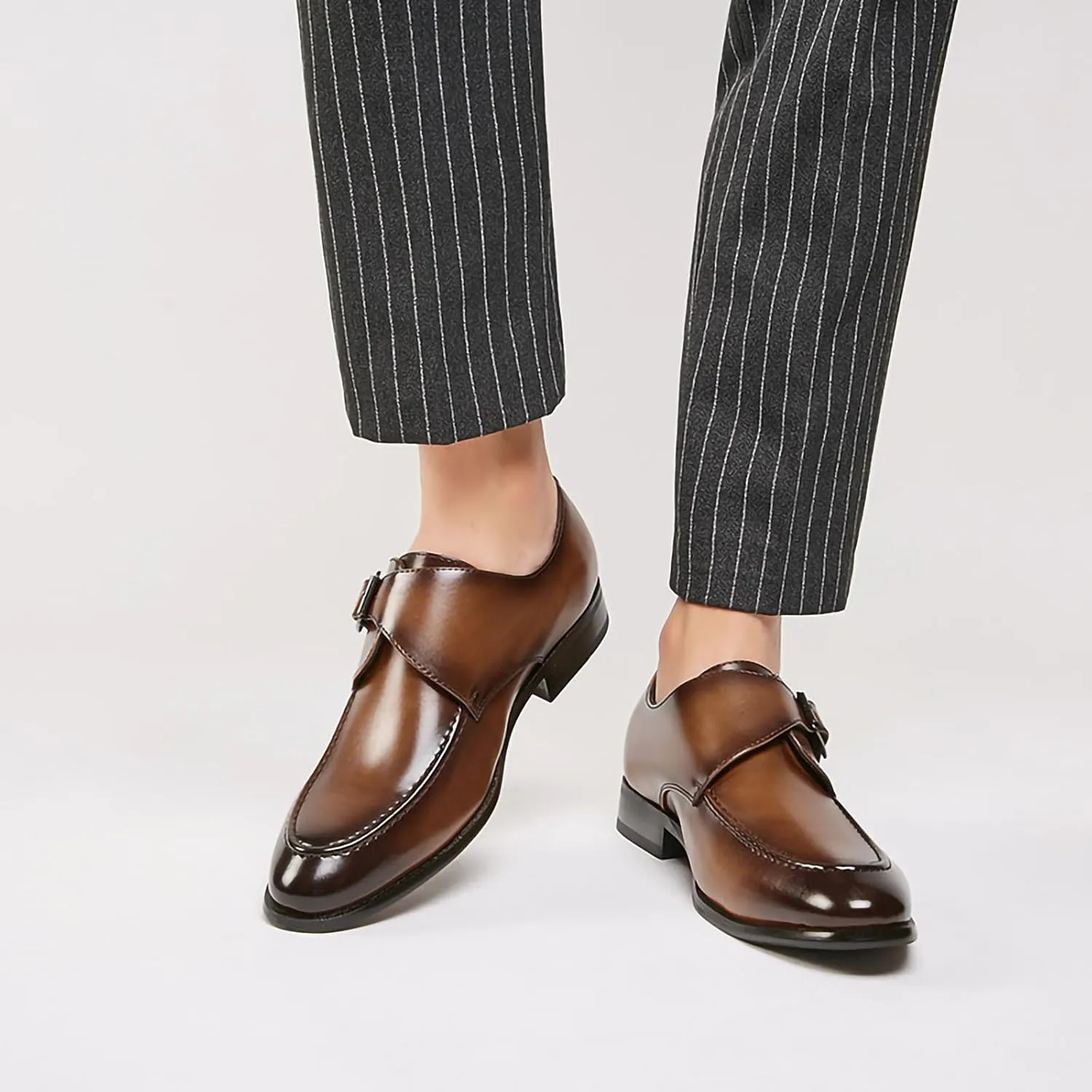 Mens Monk Strap Slip On Loafers Casual Dress Shoes Stylish and Comfort PU Leather Wrok Shoes Low Heel Formal Shoes for Men