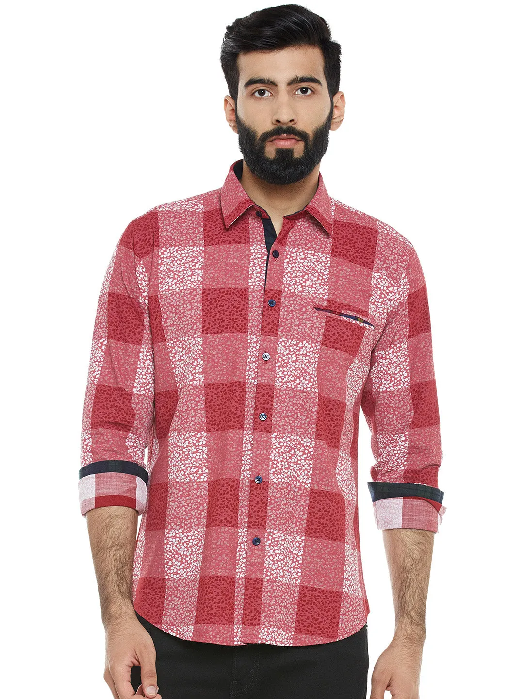 Men's  Pink Printed Slim Fit Pure Cotton Casual Shirt