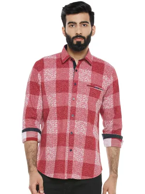 Men's  Pink Printed Slim Fit Pure Cotton Casual Shirt