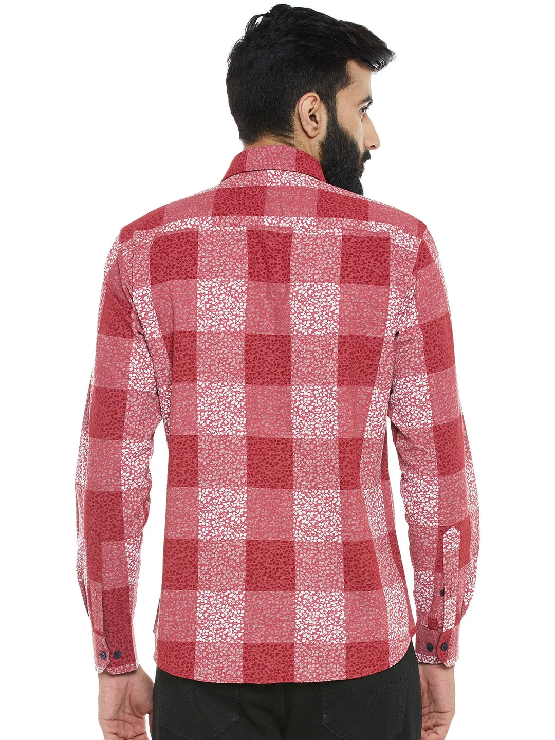 Men's  Pink Printed Slim Fit Pure Cotton Casual Shirt