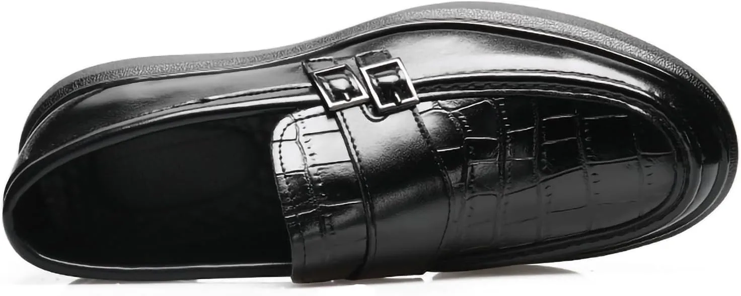 Men's PU Leather Croc-Embossed Double Monk Strap Loafers ?C Lightweight Slip-On, Flat Non-Slip Sole, Formal & Casual Driving Shoes