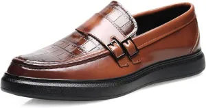 Men's PU Leather Croc-Embossed Double Monk Strap Loafers ?C Lightweight Slip-On, Flat Non-Slip Sole, Formal & Casual Driving Shoes
