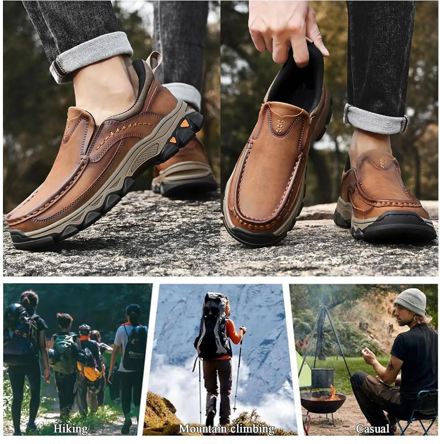 Men's Slip On Loafers, Water-Resistant Lightweight No Laces Moccasins Comfortable Casual Business Dress Hiking Shoes for Wedding Walking