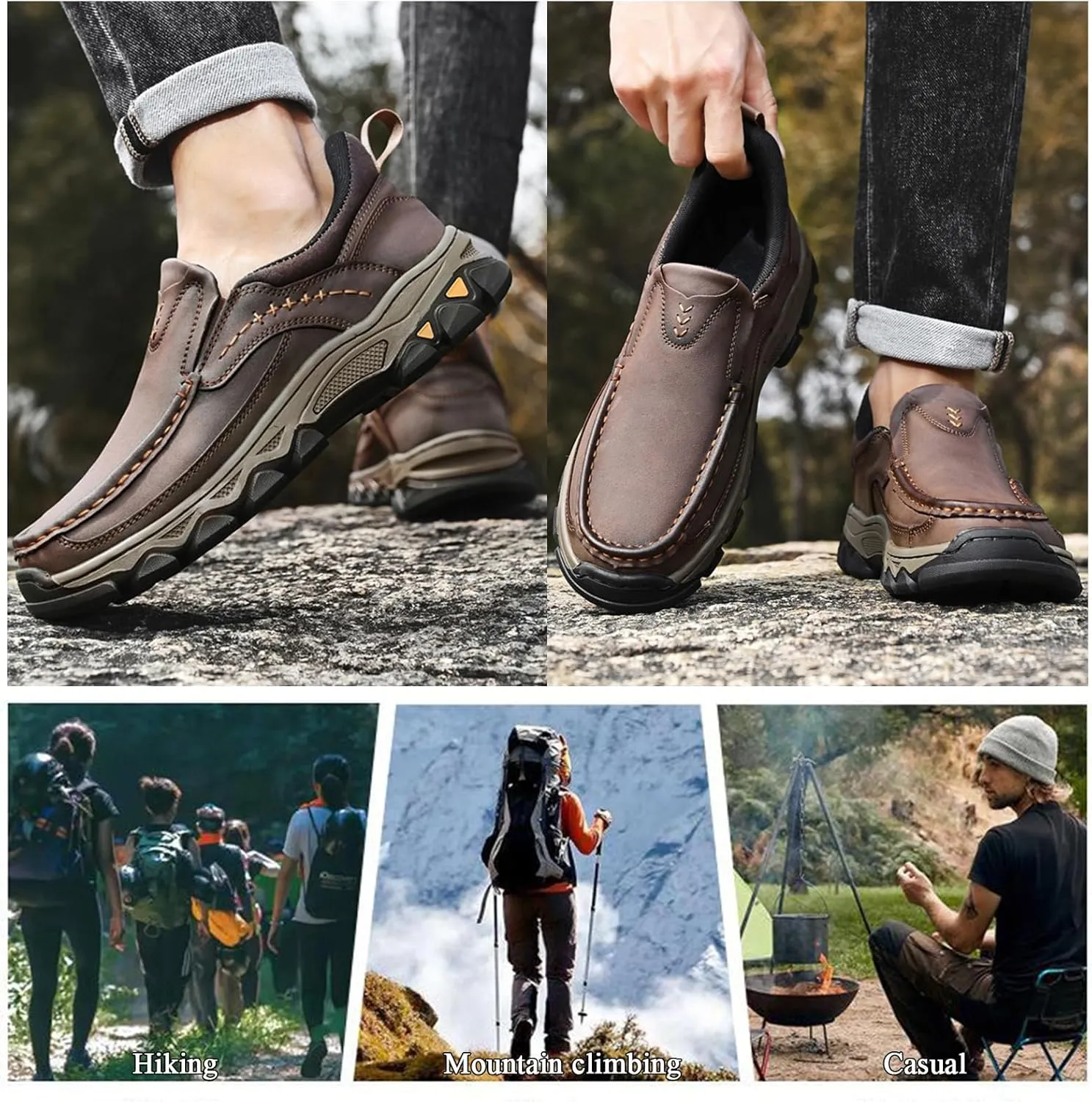 Men's Slip On Loafers, Water-Resistant Lightweight No Laces Moccasins Comfortable Casual Business Dress Hiking Shoes for Wedding Walking