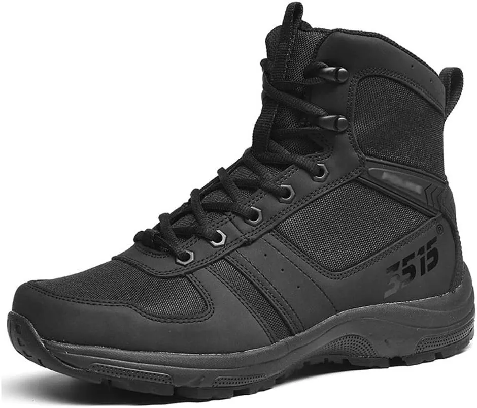Mens Tactical Boots, Non-Slip Commando Combat Boots Outdoor Hiking Breathable Cowhide Military Boots,Black- 45/UK 10.5/US 11