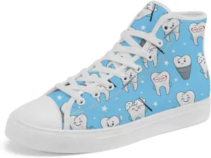 Men's Women's Dental High Top Canvas Shoes Teeth Print High Top Sneakers Lace Up Casual Shoes Gifts for Men Women