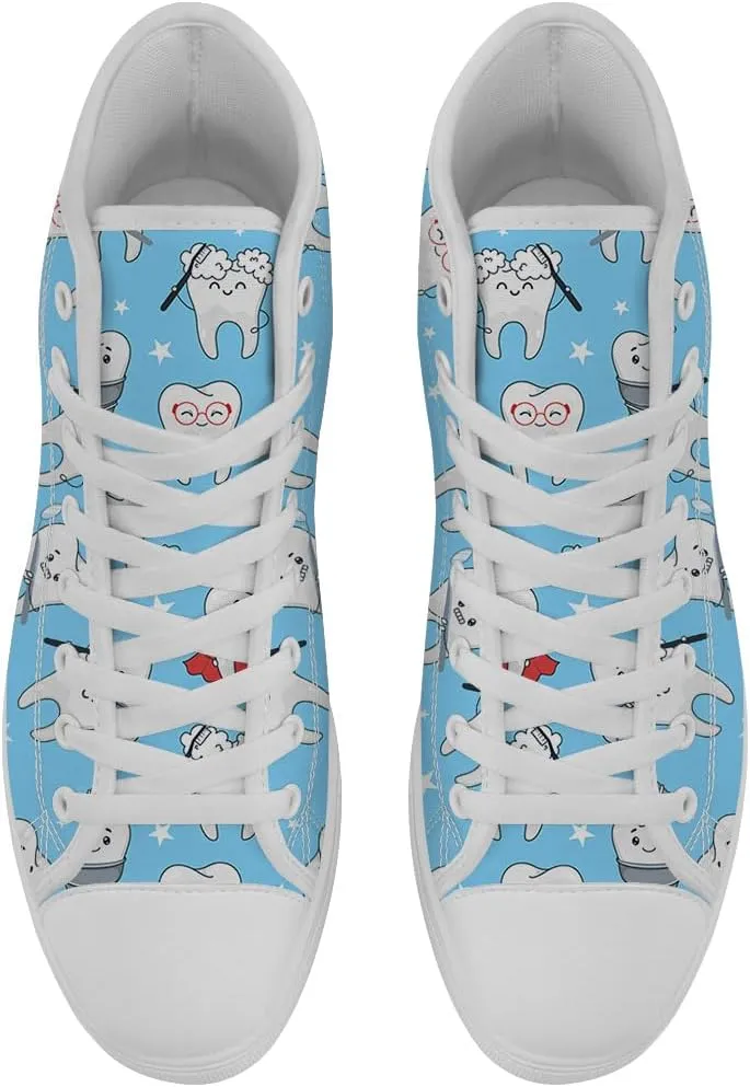 Men's Women's Dental High Top Canvas Shoes Teeth Print High Top Sneakers Lace Up Casual Shoes Gifts for Men Women