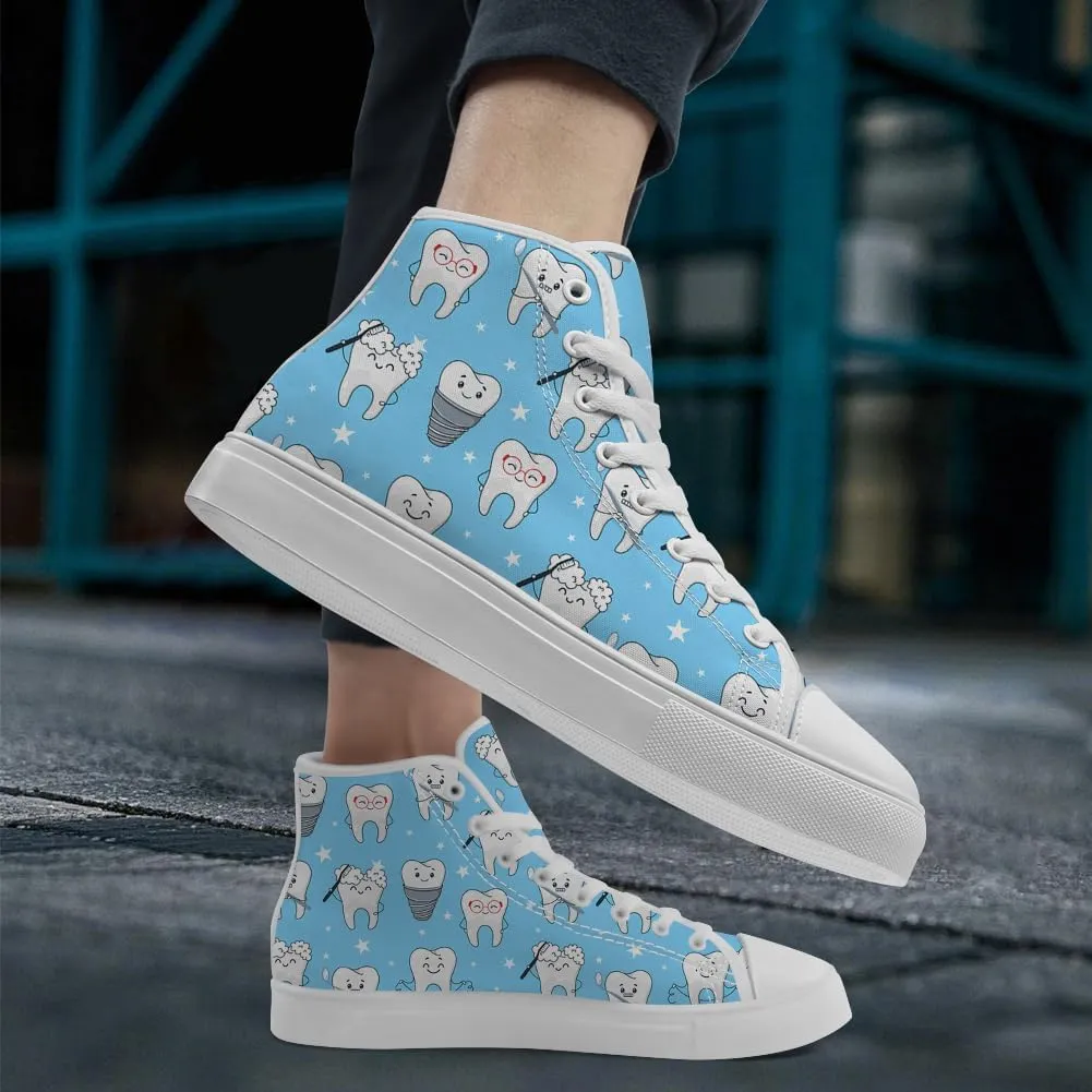 Men's Women's Dental High Top Canvas Shoes Teeth Print High Top Sneakers Lace Up Casual Shoes Gifts for Men Women