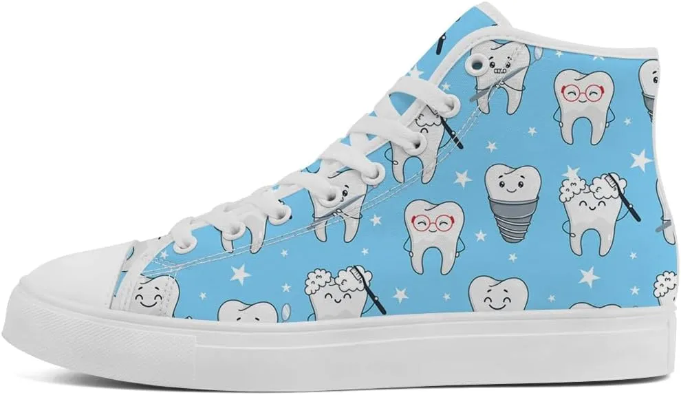 Men's Women's Dental High Top Canvas Shoes Teeth Print High Top Sneakers Lace Up Casual Shoes Gifts for Men Women