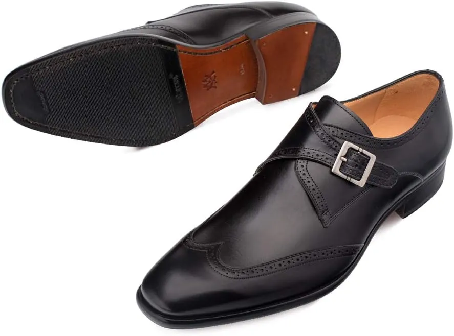 Mezlan - Forest - Men's Wing Tip Monk Strap - Hand-Burnished European Calfskin with Saddle Shoe Accents - Handcrafted in Spain