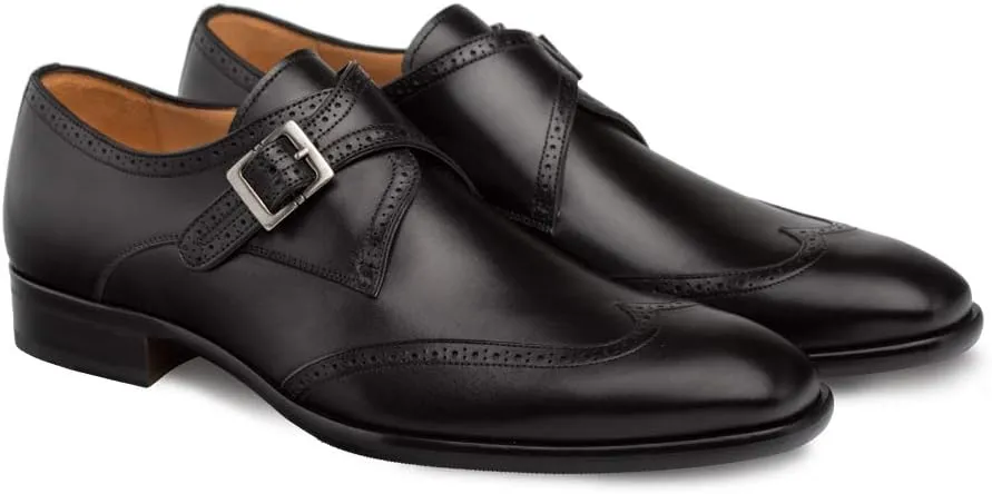 Mezlan - Forest - Men's Wing Tip Monk Strap - Hand-Burnished European Calfskin with Saddle Shoe Accents - Handcrafted in Spain