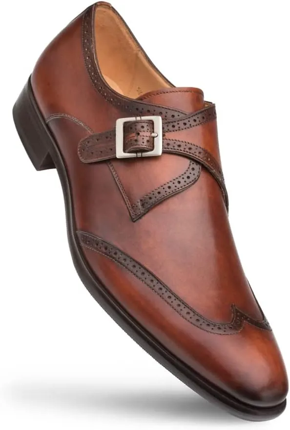 Mezlan - Forest - Men's Wing Tip Monk Strap - Hand-Burnished European Calfskin with Saddle Shoe Accents - Handcrafted in Spain