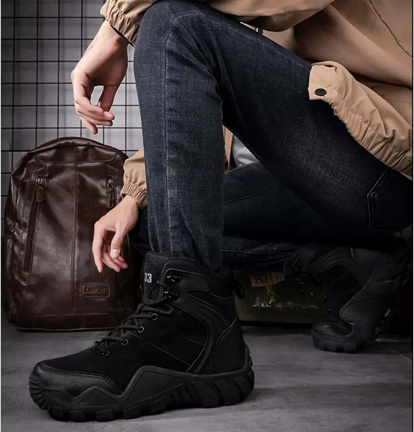Military Tactical Boots for Men Waterproof Hiking Boots Mid Ankle Trekking Outdoor Trekking Combat Boots