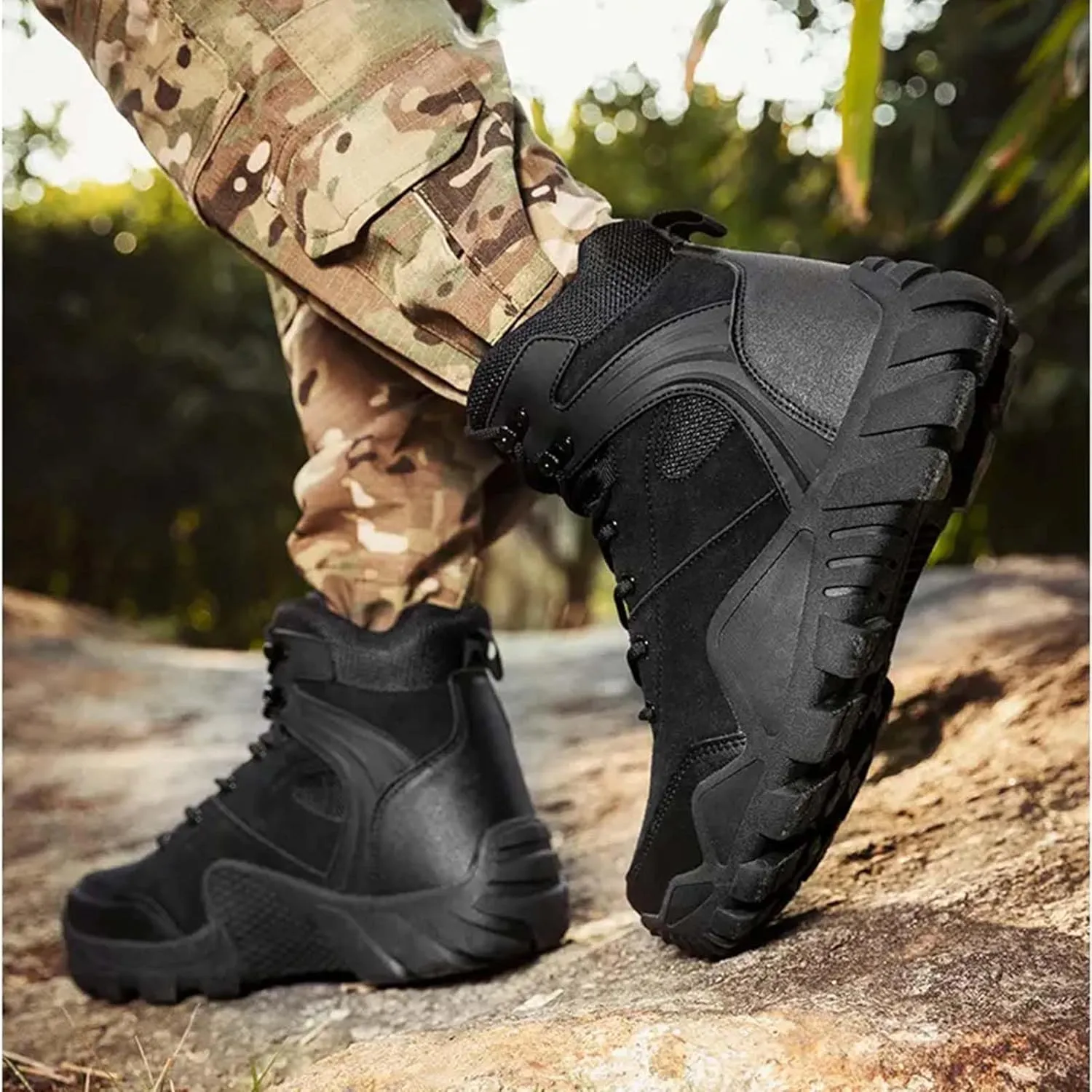 Military Tactical Boots for Men Waterproof Hiking Boots Mid Ankle Trekking Outdoor Trekking Combat Boots