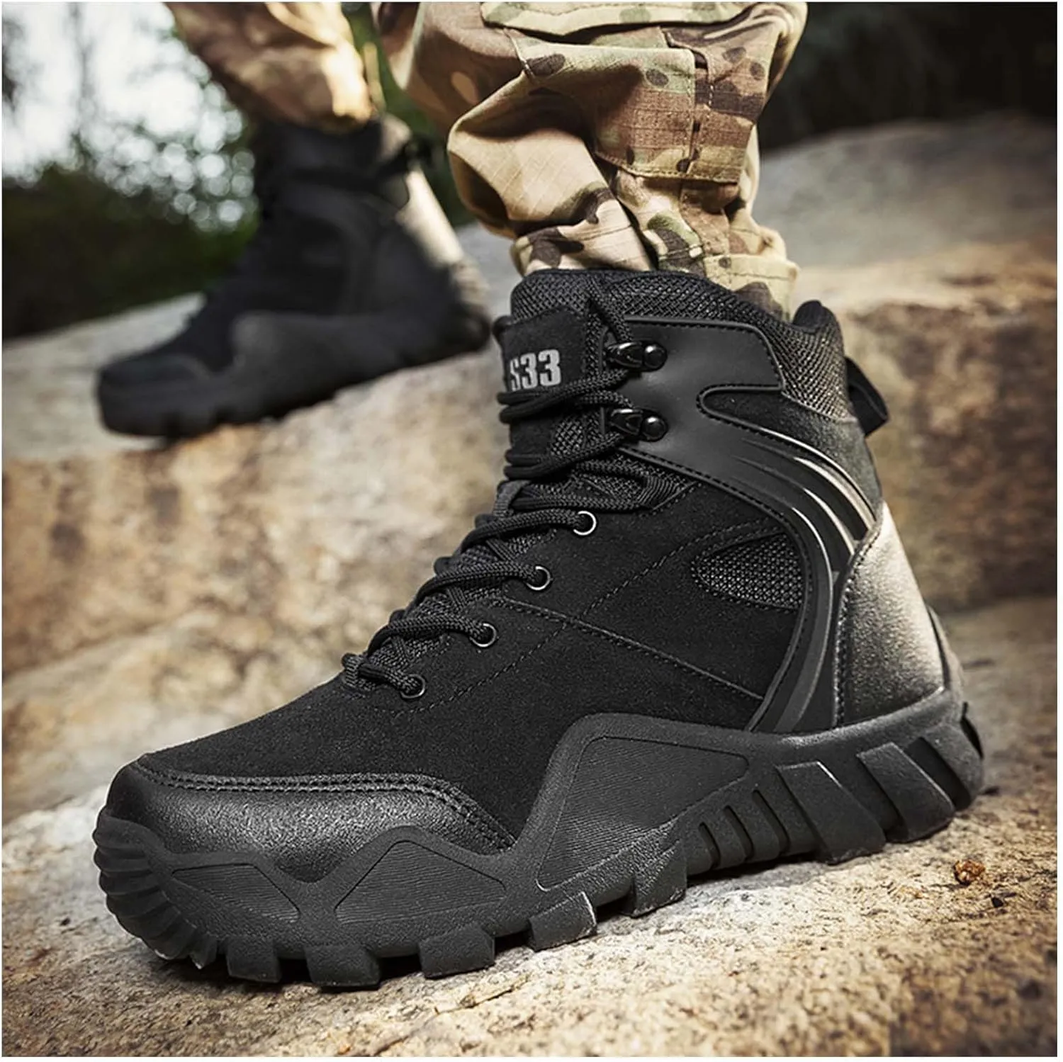 Military Tactical Boots for Men Waterproof Hiking Boots Mid Ankle Trekking Outdoor Trekking Combat Boots