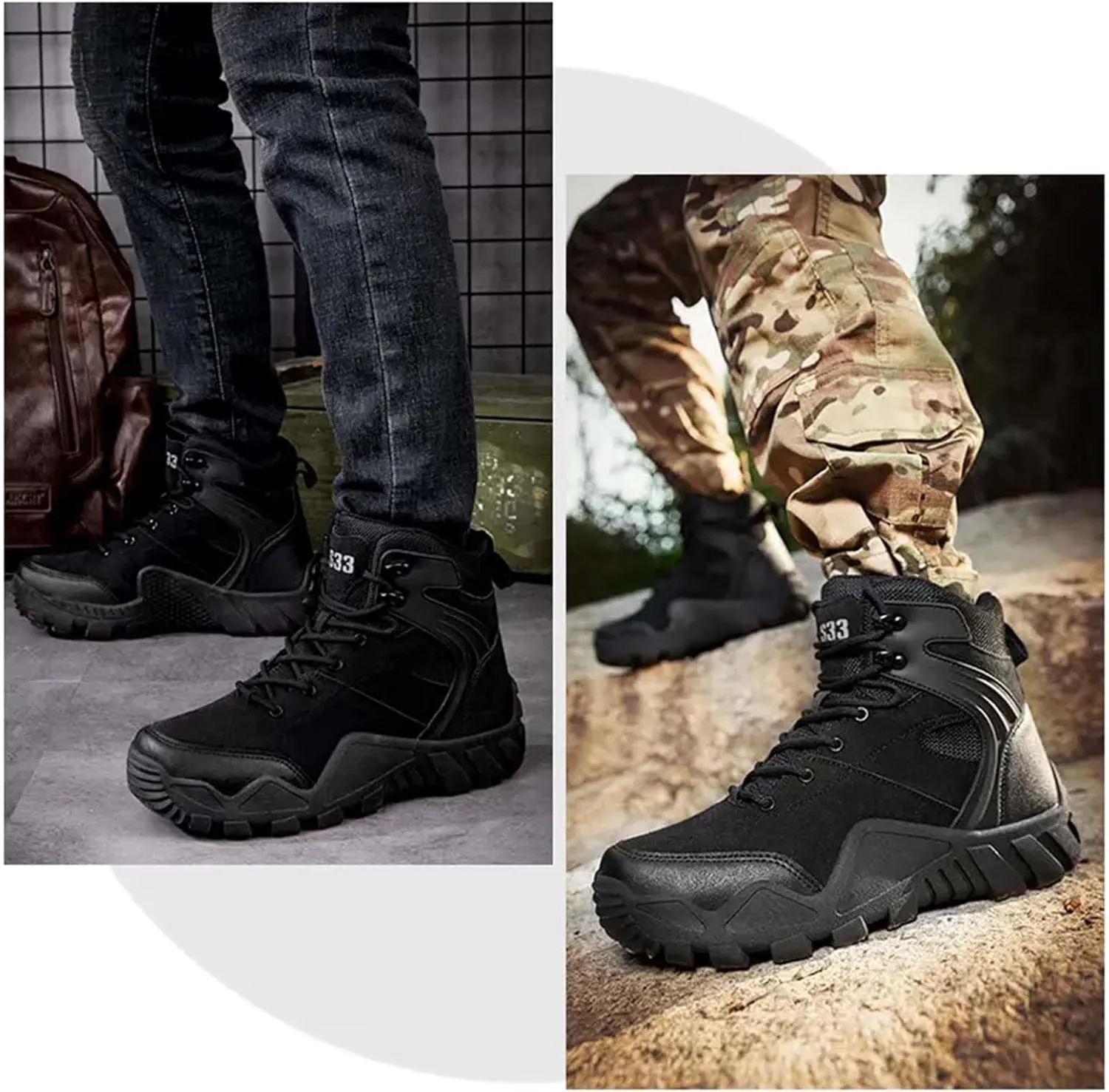 Military Tactical Boots for Men Waterproof Hiking Boots Mid Ankle Trekking Outdoor Trekking Combat Boots