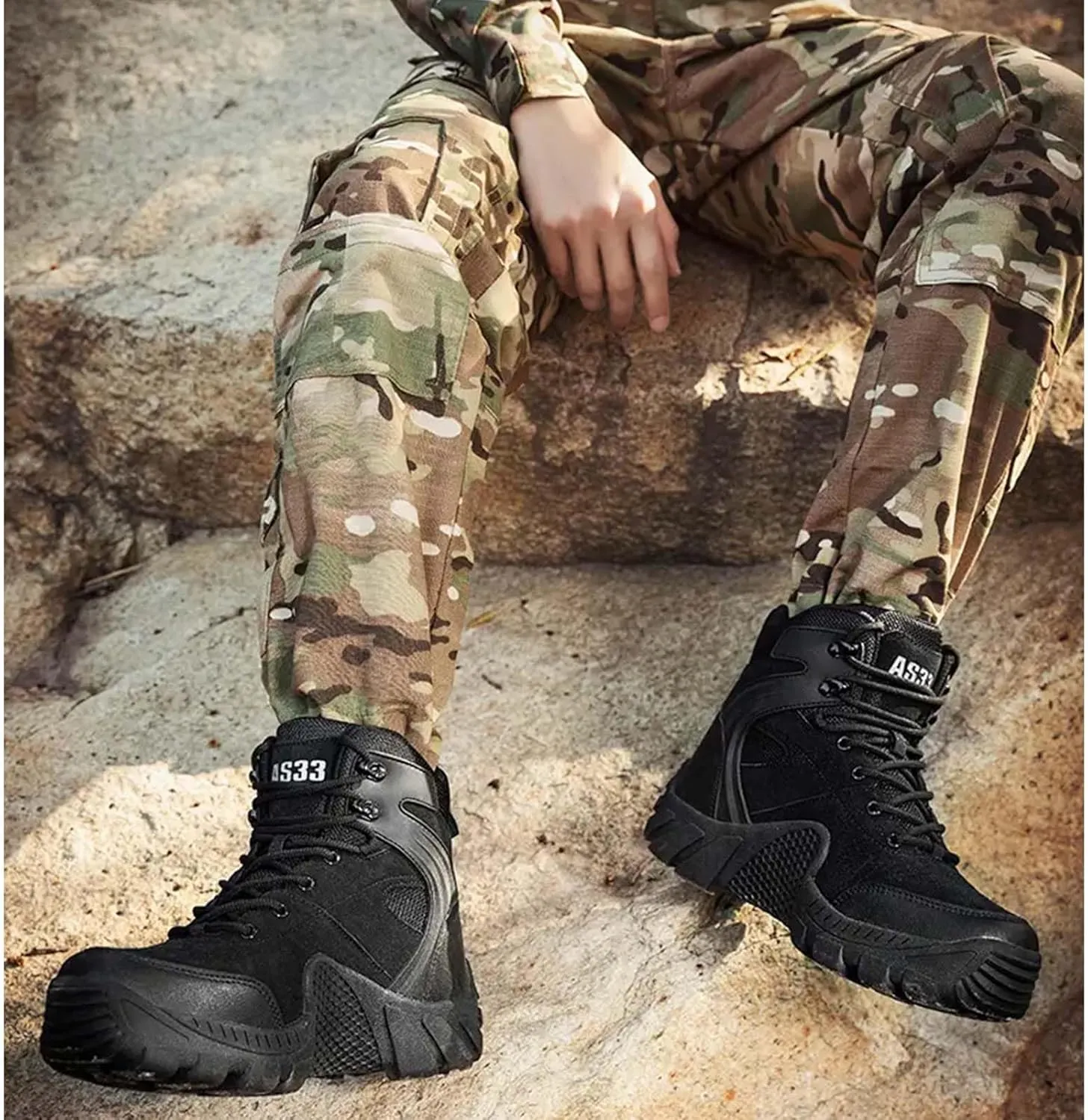 Military Tactical Boots for Men Waterproof Hiking Boots Mid Ankle Trekking Outdoor Trekking Combat Boots