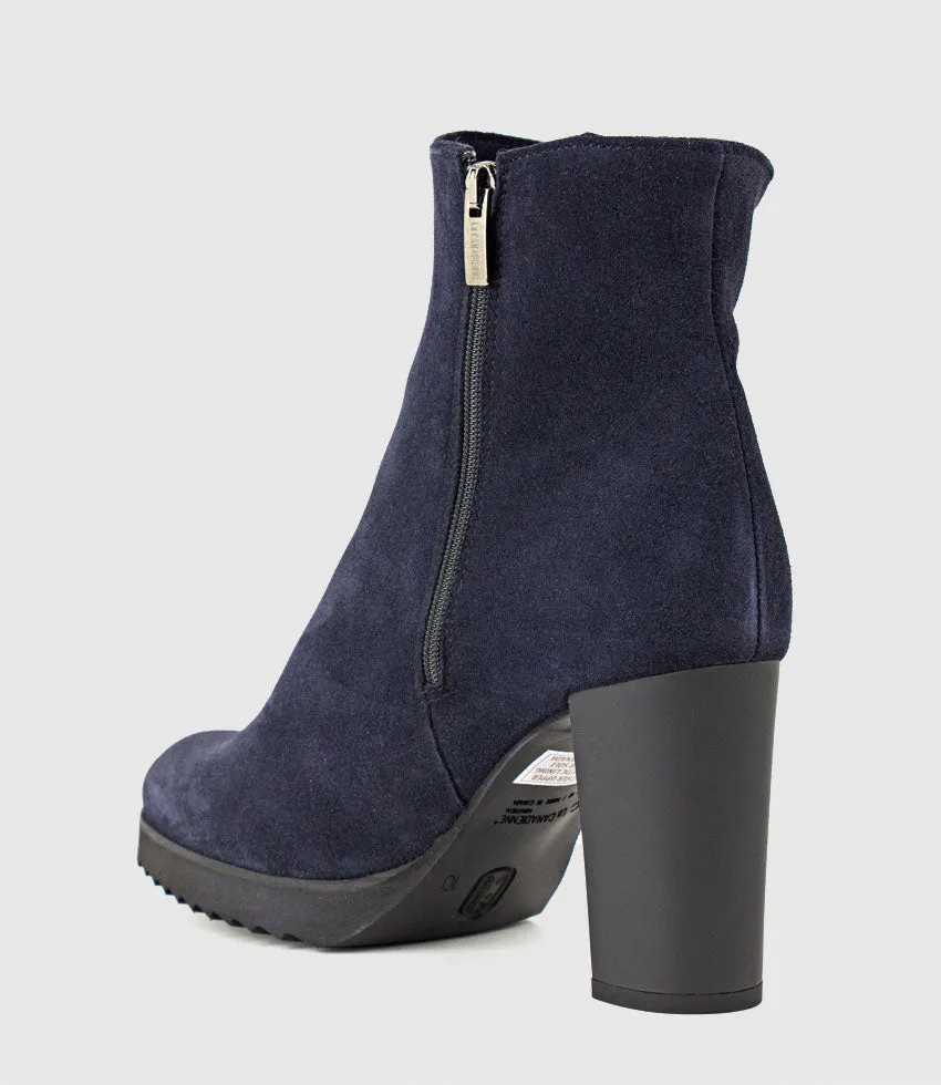 MYRANDA Rubber Heel Ankle Boot in Navy Suede