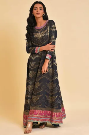 Navy Blue Flared Festive Dress
