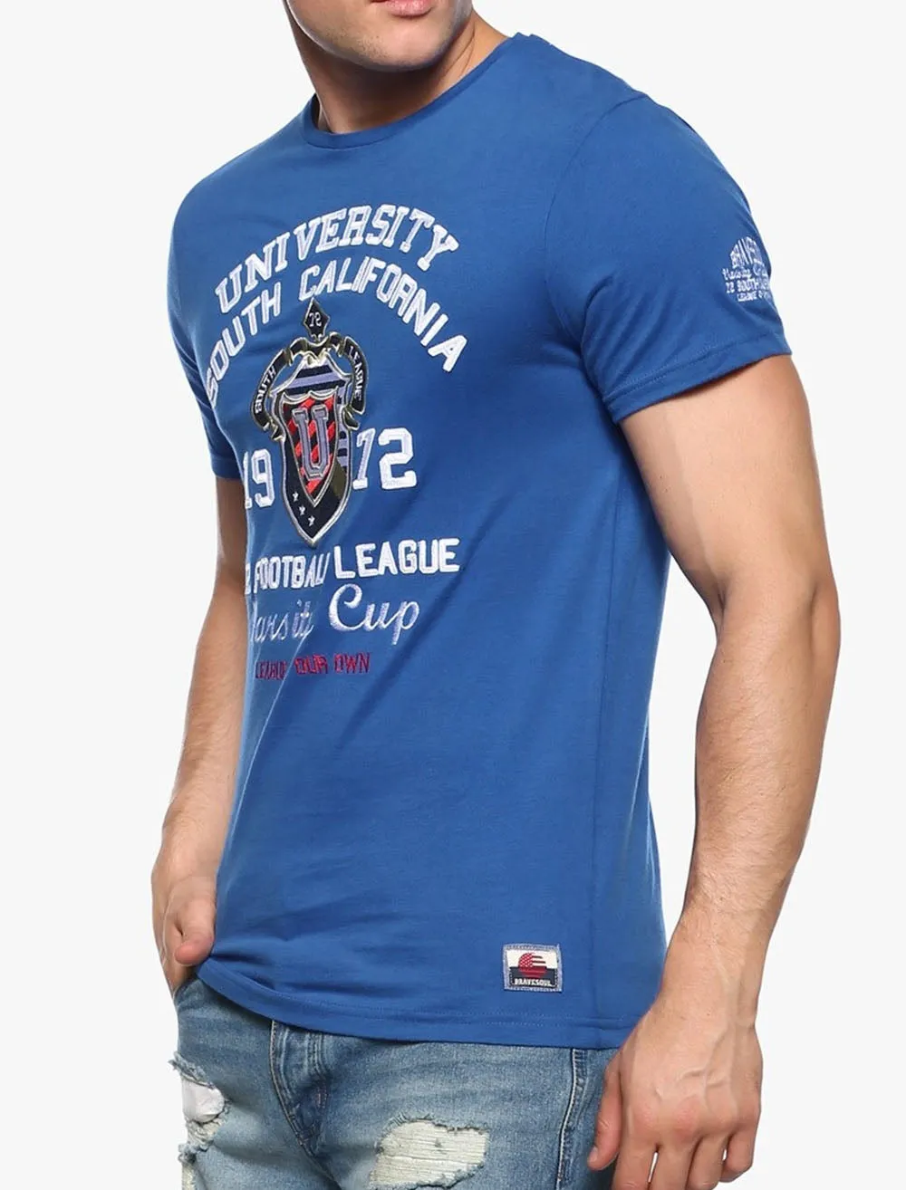 Odyssey Varsity Crew Neck T-Shirt in Blue