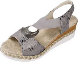 Orthopedic Wedge Sandals for Women Fashion Bohemian Leather Sandals Flat Open Toe Ankle Strap Espadrilles Walking Shoes Summer Lightweight Solid Color Outdoor Shoes Breathable Card Wedge Sneaker