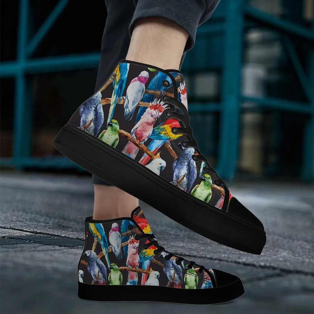 Parrot High Top Canvas Shoes for Men Women Bird High Top Sneakers Lace Up Casual Shoes Gifts for Dad Mom
