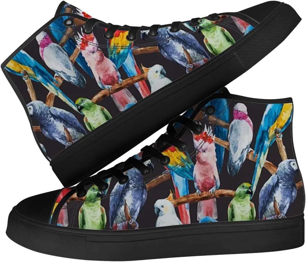 Parrot High Top Canvas Shoes for Men Women Bird High Top Sneakers Lace Up Casual Shoes Gifts for Dad Mom