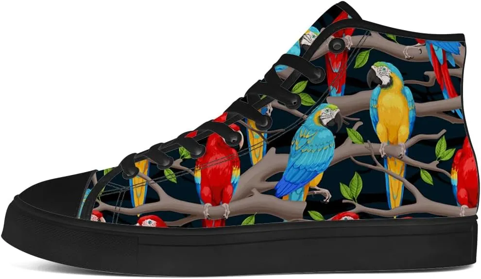 Parrot High Top Canvas Shoes for Men Women Bird High Top Sneakers Lace Up Casual Shoes Gifts for Dad Mom