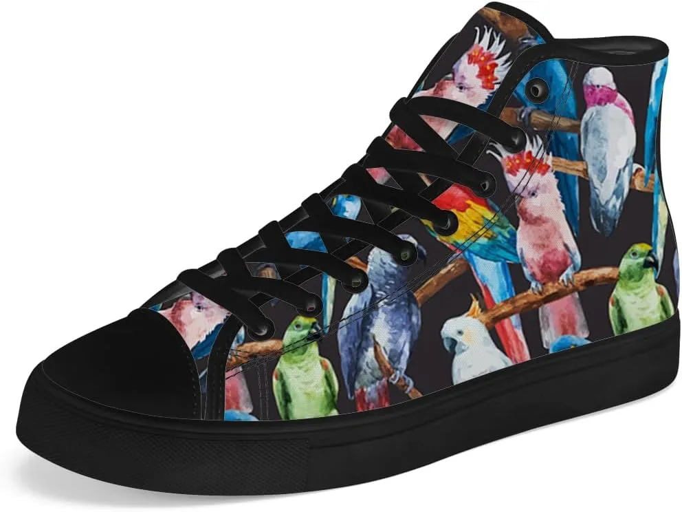 Parrot High Top Canvas Shoes for Men Women Bird High Top Sneakers Lace Up Casual Shoes Gifts for Dad Mom