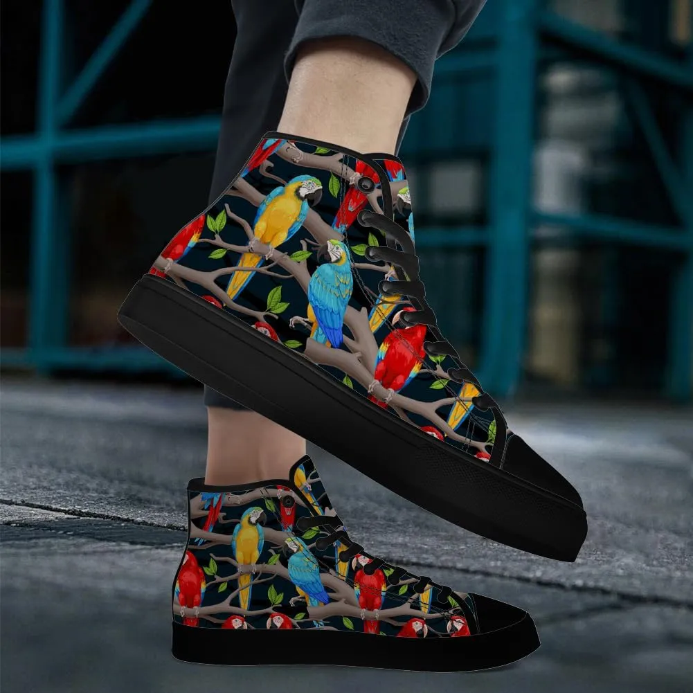 Parrot High Top Canvas Shoes for Men Women Bird High Top Sneakers Lace Up Casual Shoes Gifts for Dad Mom