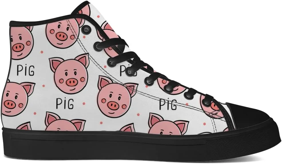 Pig High Top Canvas Shoes for Men Women High Top Sneakers Lace Up Casual Shoes Gifts for Boyfriend Girlfriend