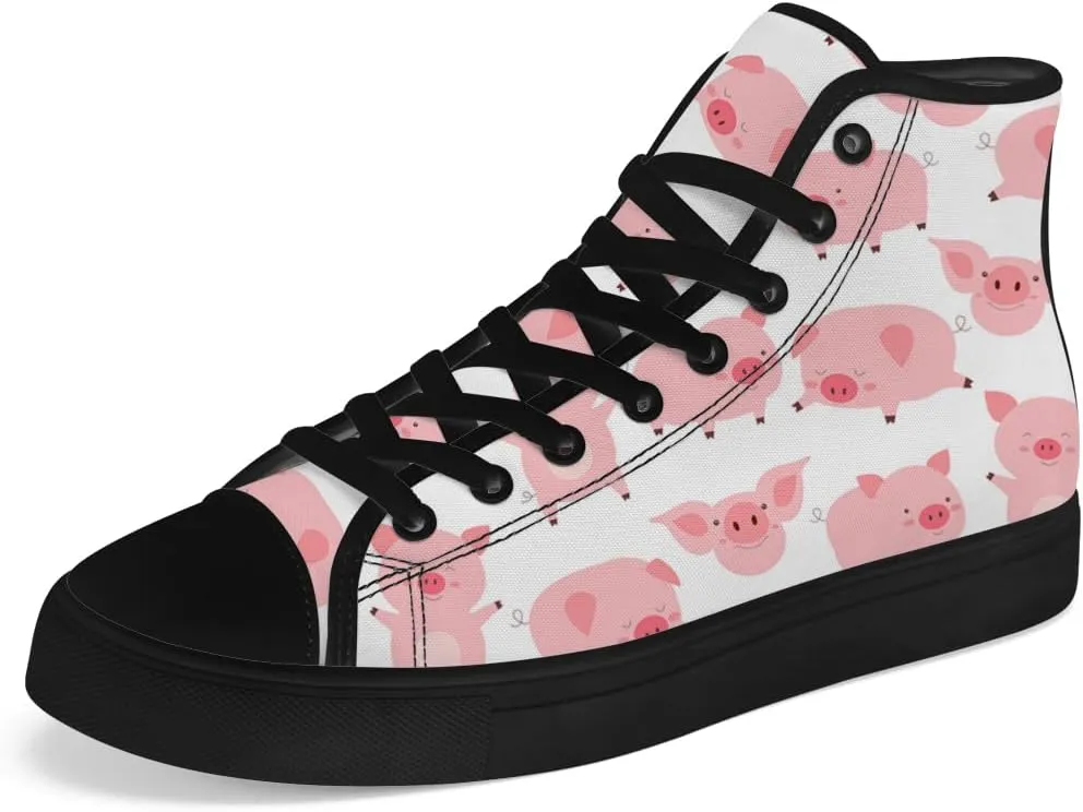 Pig High Top Canvas Shoes for Men Women High Top Sneakers Lace Up Casual Shoes Gifts for Boyfriend Girlfriend