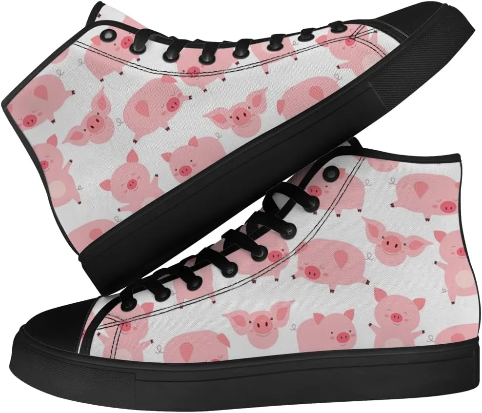 Pig High Top Canvas Shoes for Men Women High Top Sneakers Lace Up Casual Shoes Gifts for Boyfriend Girlfriend