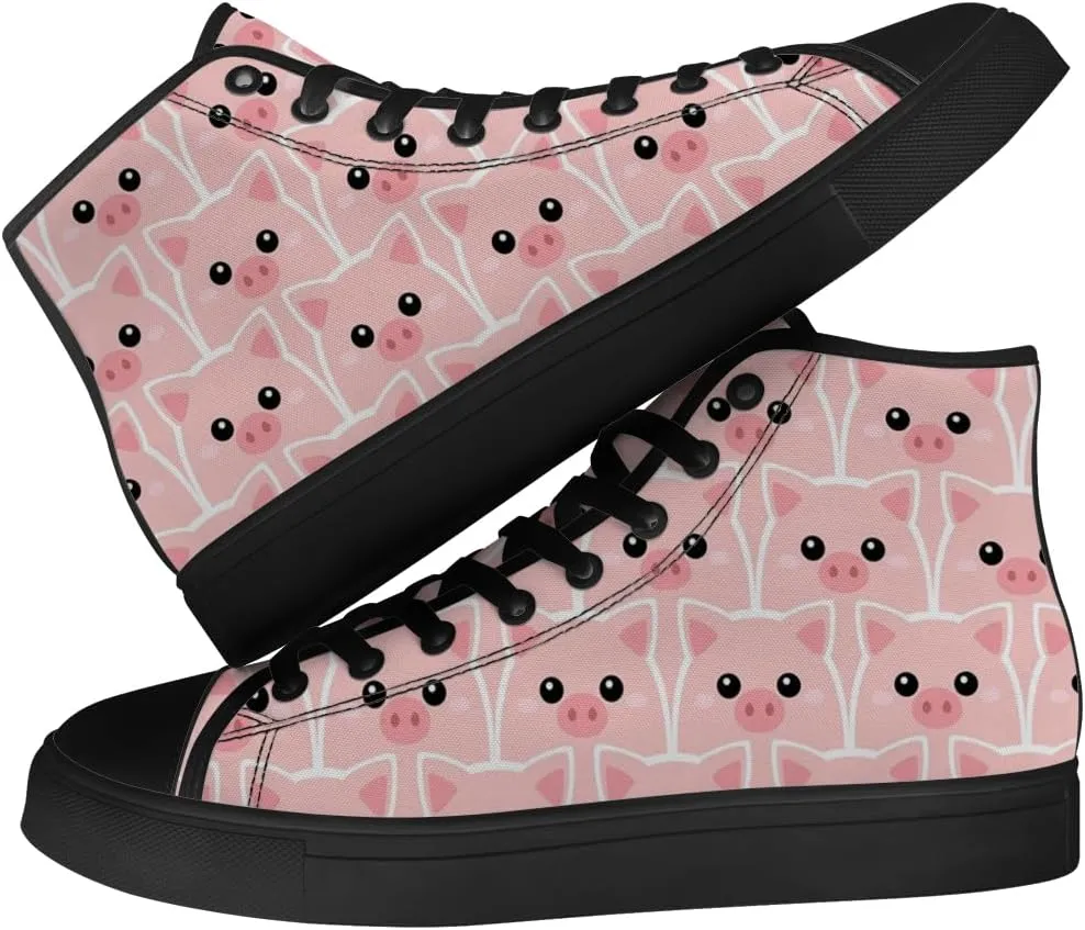 Pig High Top Canvas Shoes for Men Women High Top Sneakers Lace Up Casual Shoes Gifts for Boyfriend Girlfriend