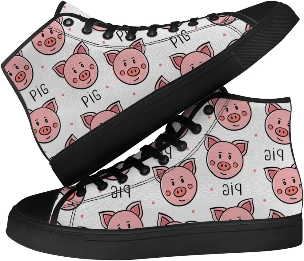 Pig High Top Canvas Shoes for Men Women High Top Sneakers Lace Up Casual Shoes Gifts for Boyfriend Girlfriend