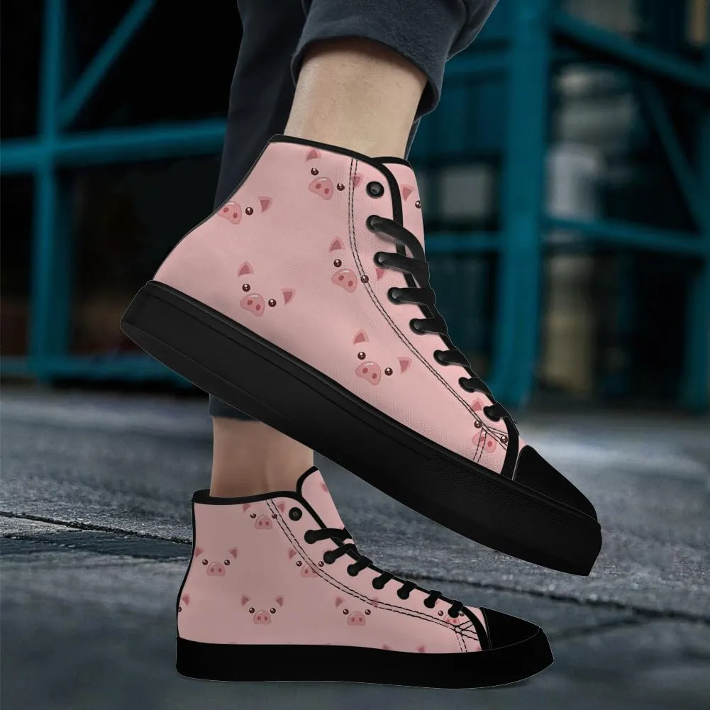 Pig High Top Canvas Shoes for Men Women High Top Sneakers Lace Up Casual Shoes Gifts for Boyfriend Girlfriend