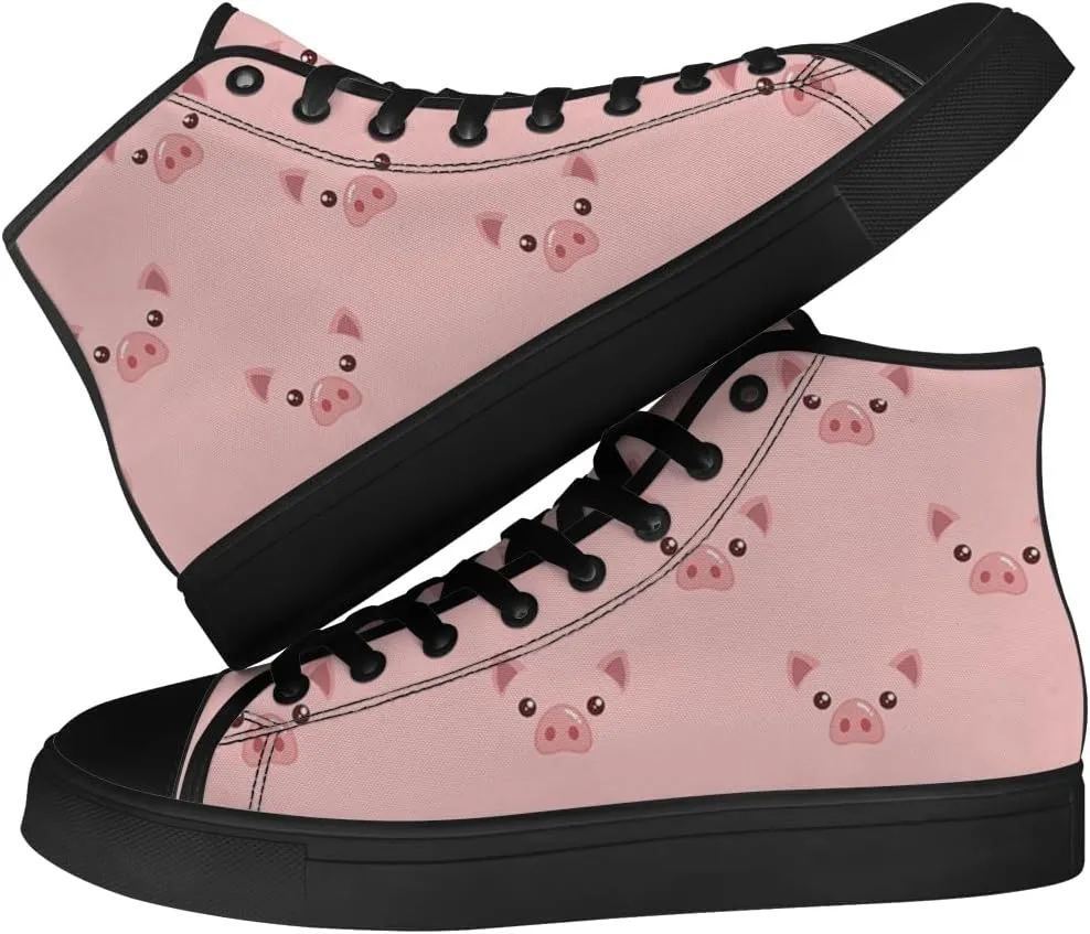 Pig High Top Canvas Shoes for Men Women High Top Sneakers Lace Up Casual Shoes Gifts for Boyfriend Girlfriend