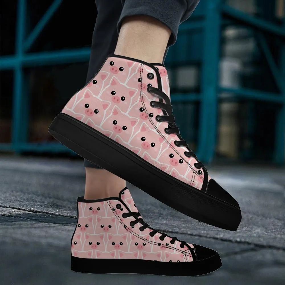 Pig High Top Canvas Shoes for Men Women High Top Sneakers Lace Up Casual Shoes Gifts for Boyfriend Girlfriend