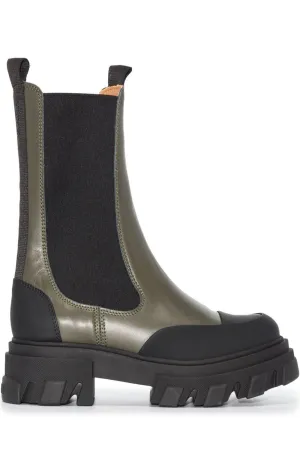 Polished-finish ridged-sole boots