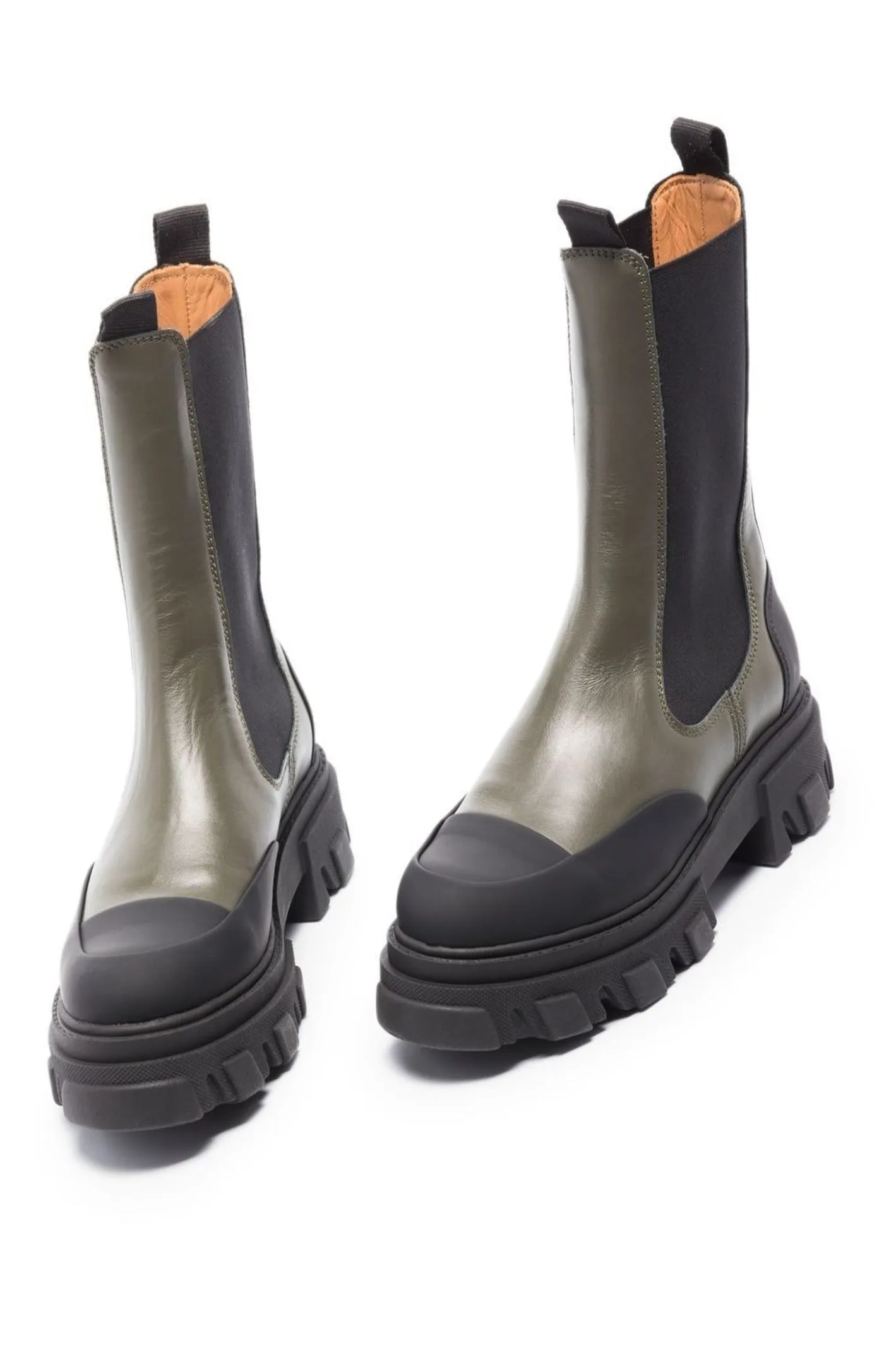 Polished-finish ridged-sole boots