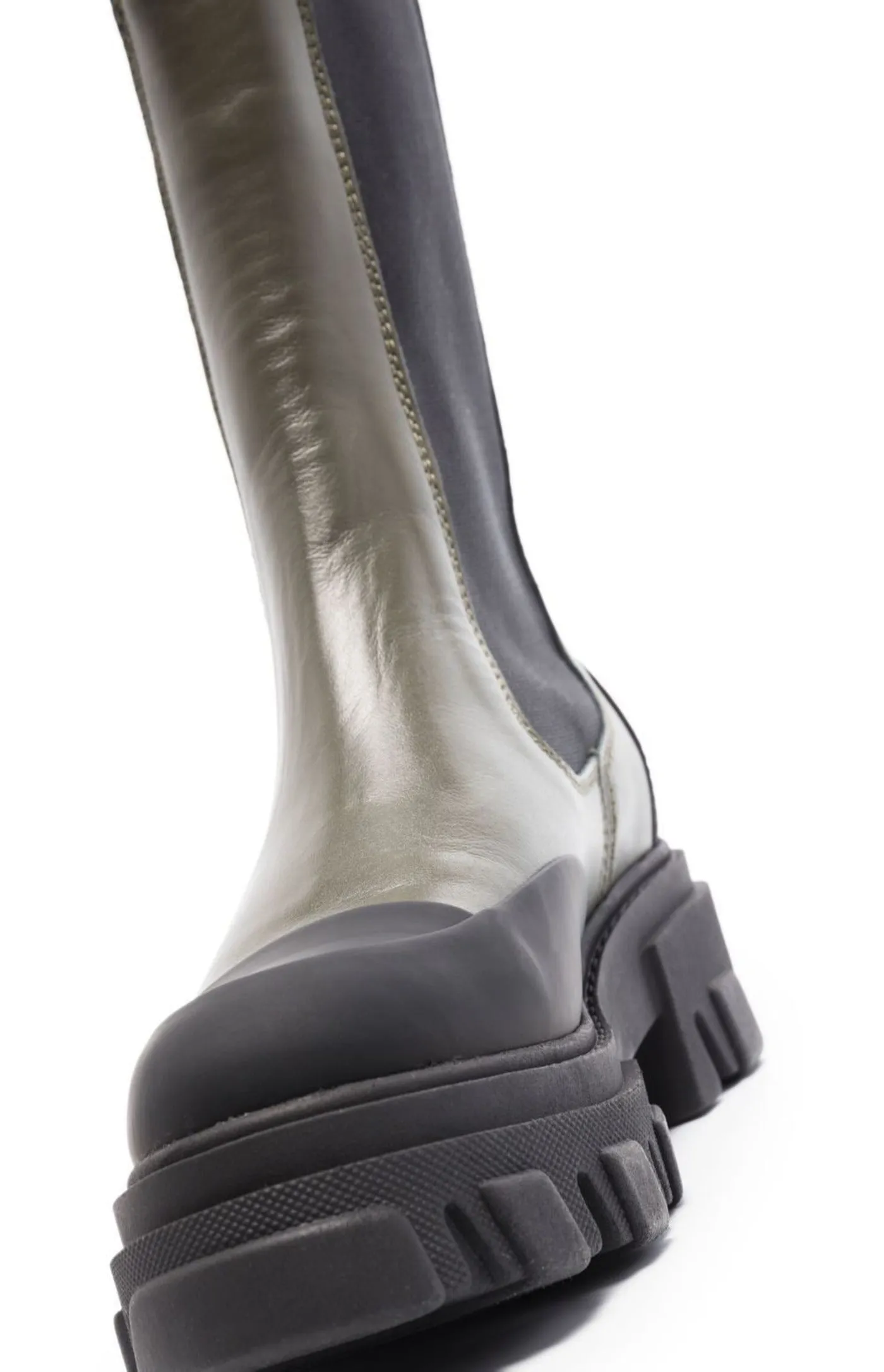 Polished-finish ridged-sole boots