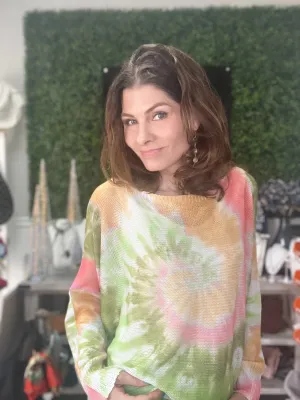 Preorder- Tie-dye Olive  Knit Printed Long Sleeves Sweater
