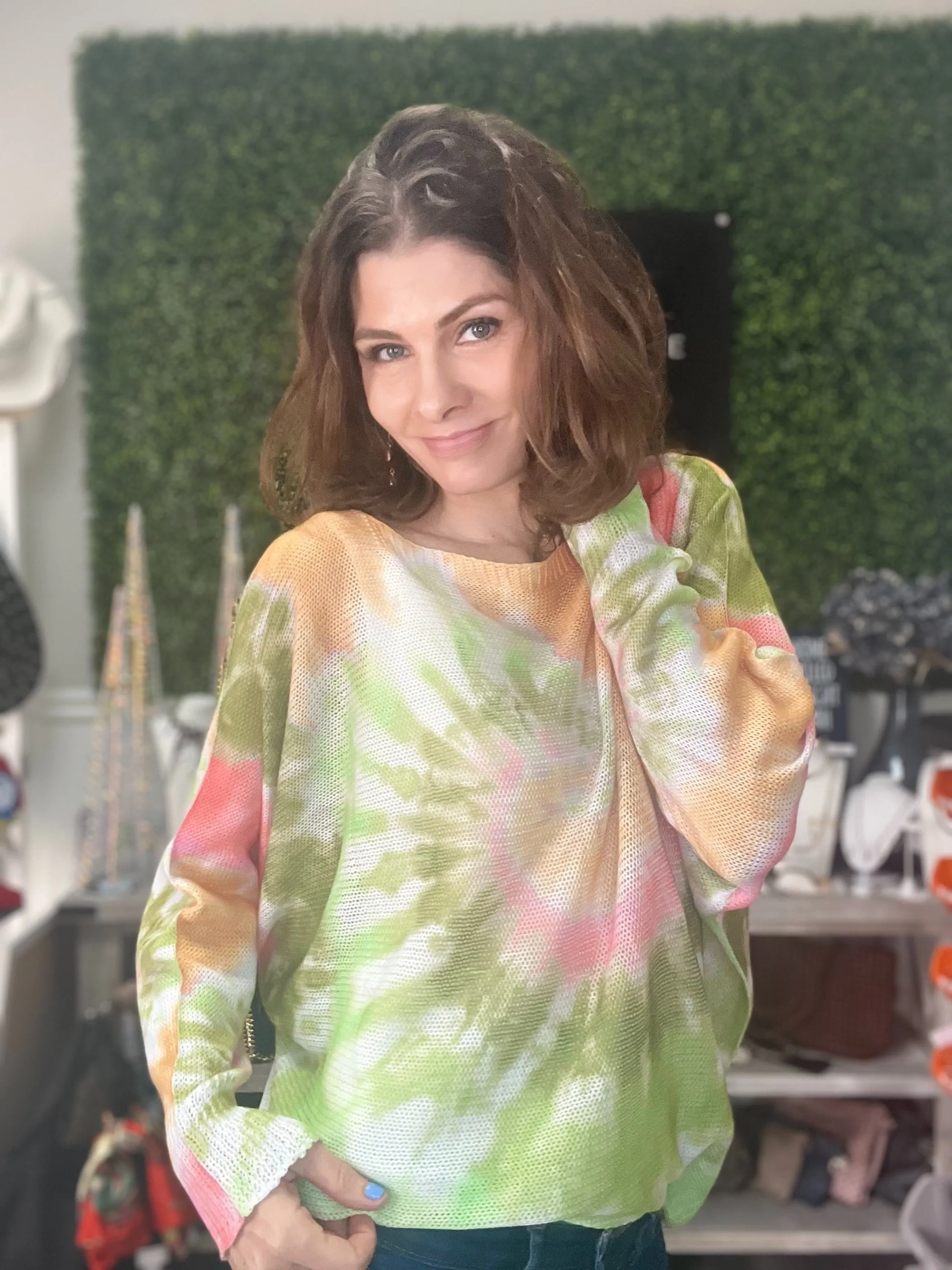 Preorder- Tie-dye Olive  Knit Printed Long Sleeves Sweater