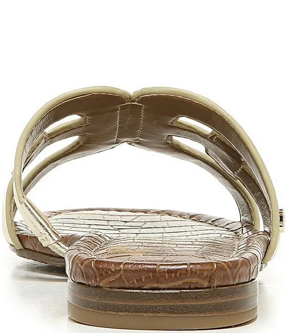 Sam Edelman Bay Gold Rounded Open Toe Slip On Leather Strap Flat Slide Sandals